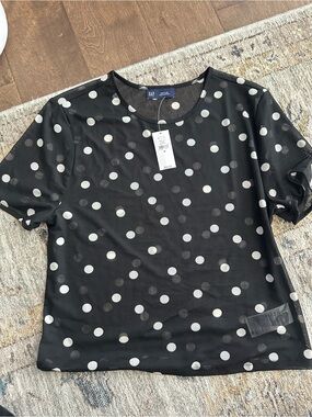 GAP Black Short Sleeve Polka Dot Tee with White Dots